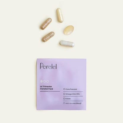 Perelel 1st Trimester Prenatal Pack - Prenatal Omega 3 Vitamins for Women - Gluten, Dairy and Soy-Free + Non-GMO (30 Daily Pill Packs)