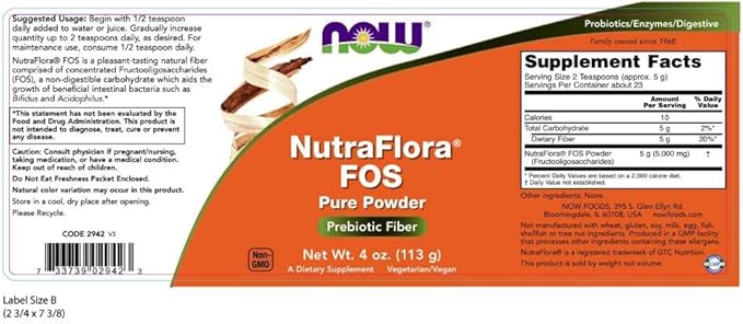 NOW Nutra Flora Fos, 4-Ounces (Pack of 2)