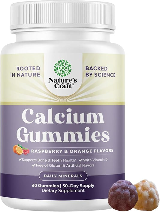 High Absorption Calcium Gummies with Vitamin D3 - Delicious Calcium 500 mg Gummies for Adults - Chewable Calcium and Vitamin D Supplement for Bone Health & Immune Support - Gelatin-Free 60ct (1 Pack)