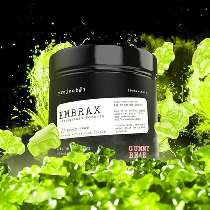 Project #1 Embrax: Thermogenic Preworkout Fat Burner Men & Women - Best Belly Fat Burners for Women & Men, L-Carnitine Supplement Pre Workout Powder for Men & Women | [30 Servings] - Gummy Bear