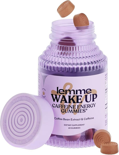 Lemme Wake Up Caffeine Energy Gummies, 80mg of Caffeine Per Serving, Coffee Bean Extract, Cappuccino Flavor, Vegan & Gluten Free, 1 Month Supply (60 ct)