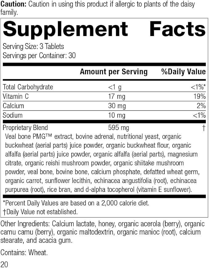 Standard Process Cataplex C - Immune Support, Adrenal Support, and Skin and Bone Health Supplement with Vitamin C, Magnesium Citrate, Calcium, Sunflower Lecithin, and More - 90 Tablets