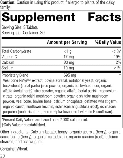 Standard Process Cataplex C - Immune Support, Adrenal Support, and Skin and Bone Health Supplement with Vitamin C, Magnesium Citrate, Calcium, Sunflower Lecithin, and More - 90 Tablets
