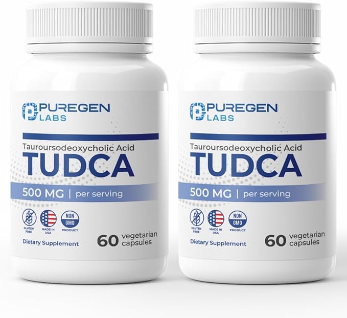 Puregen Labs TUDCA (Tauroursodeoxycholic Acid) 500mg per Serving, Bile Salts Liver Supplement | No Harmful Additives | Non-GMO | Gluten Free | Made in USA - Total 120 Vegetarian Capsules