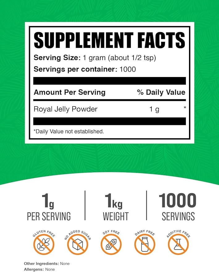 BulkSupplements.com Royal Jelly Powder - Royal Jelly Supplement, Royal Jelly 1000mg - for Immune Support, Gluten Free, 1000mg per Serving, 1kg (2.2 lbs) (Pack of 1)