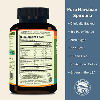 Nutrex Hawaii Spirulina | Grown Outside in Kona Hawaii | Natural Superfood Supplement (60 Count, Gummy)