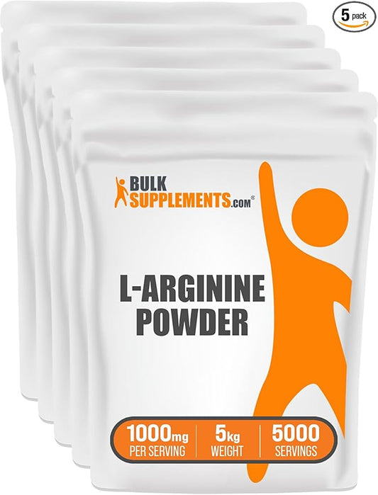 BulkSupplements.com L-Arginine Powder - Arginine 1000mg, Arginine Supplement - Nitric Oxide Supplement, Unflavored & Gluten Free, 1000mg per Serving, 5kg (11 lbs) (Pack of 5)