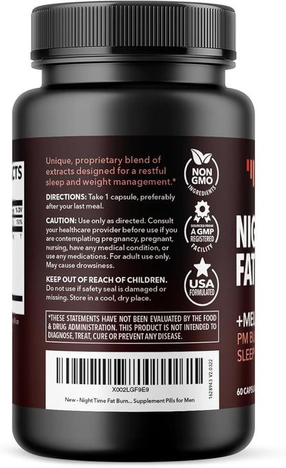 Night Time Fat Burner for Men and Women - Appetite Suppressant for Weight Loss with Melatonin for Sleep Support - Weight Loss Supplement and Metabolism Booster - 2 Month Supply Weight Loss Pills
