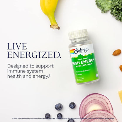 SOLARAY Once Daily High Energy Multivitamin, Immune System and Energy Support, Whole Food and Herb Base Ingredients, Men’s and Women’s Multi Vitamin, 60 Servings, 60 VegCaps