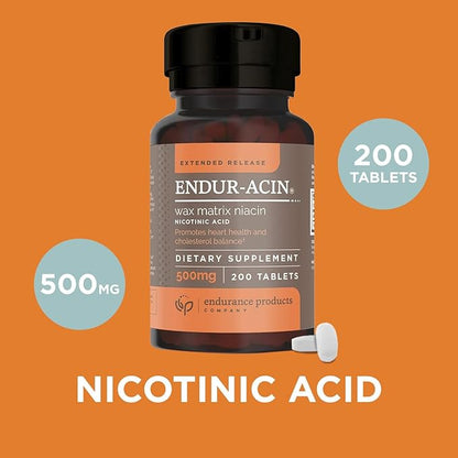 ENDUR-ACIN, Extended Release Niacin for Optimal Absorption & Low-Flush Vitamin B3 Niacin 500mg, Premium Niacin Supplement Made in USA, 200 Tablets