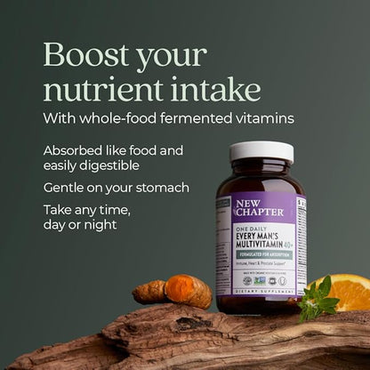 New Chapter Men's Multivitamin 40 Plus for Energy, Heart, Prostate + Immune Support with Fermented Nutrients - Every Man's One Daily 40+, Made with Organic Vegetables & Herbs, Non-GMO - 72 ct