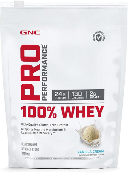 GNC Pro Performance 100% Whey Protein Powder | Supports Healthy Metabolism and Lean Muscle Recovery | Vanilla Cream | 12 Servings
