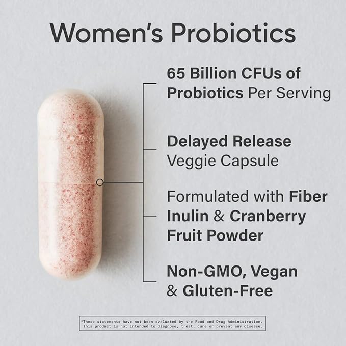 Sports Research Women's Probiotics with Prebiotics, 65 Billion CFU - Vegan Capsules for Gut Health & Digestive Support, Probiotics for Women with Cranberry - Non-GMO Verified & Gluten Free - 30 Count