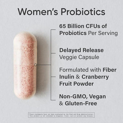 Sports Research Women's Probiotics with Prebiotics, 65 Billion CFU - Vegan Capsules for Gut Health & Digestive Support, Probiotics for Women with Cranberry - Non-GMO Verified & Gluten Free - 30 Count