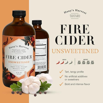 Hany's Harvest Unsweetened Fire Cider – 32 fl oz Glass Bottle | All-Natural, Small-Batch, Handcrafted, Non-GMO, Gluten-Free, Immune & Digestive Support