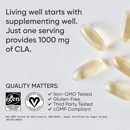 Sports Research Vegan CLA - 1250mg with Active Conjugated Linoleic Acid for Men & Women | Non-GMO, Soy & Gluten Free - 80% (90 Softgels)