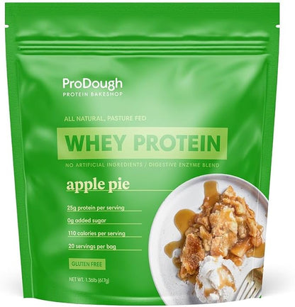 ProDough Gourmet Whey Isolate Hydrolized Protein Powder for Shake Mix- Easy Digest Enzyme Blend, 25g Protein per Serving, Natural Ingredients, Gluten Free, Keto Friendly (Apple Pie)