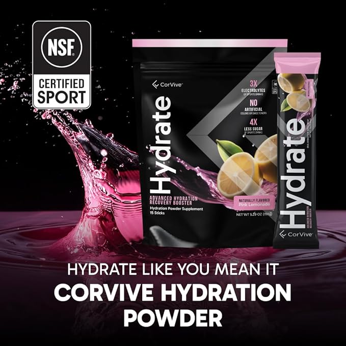 Hydrate Electrolyte Drink Mix | Pink Lemonade Flavor | NSF Certified | Electrolytes, Vitamin C, Magnesium, Zinc, Potassium | Used by Athletes & US Military | Boost Performance | 15 Packs