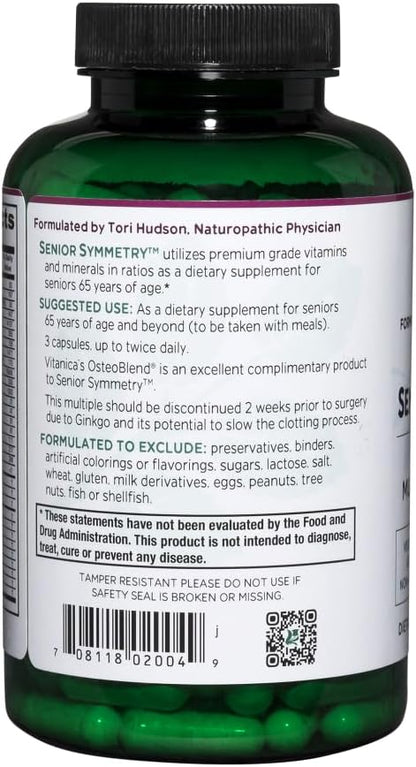 Vitanica, Senior Symmetry, 65 Years and Up Multivitamins and Minerals, Vegan, 180 Capsules