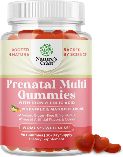 Vegan Prenatal Gummies for Women - Gummy Prenatal Vitamins for Women with Iron Folic Acid and Superfruit Blend - Chewable Prenatal Vitamins for Women Gummy Formula (Pineapple Mango) - 1 Month