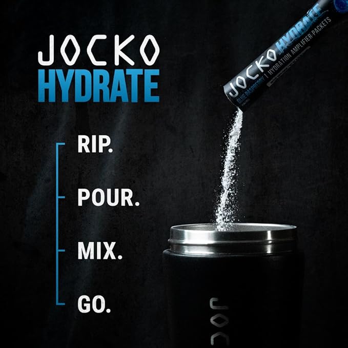 Jocko Fuel Hydrate Electrolytes Powder Packets Low Sugar - Hydration Amplifier Packets for Recovery, Dehydration, & Exercise - with Vitamins B6, B12 & C (16 Packets) Blue Raspberry