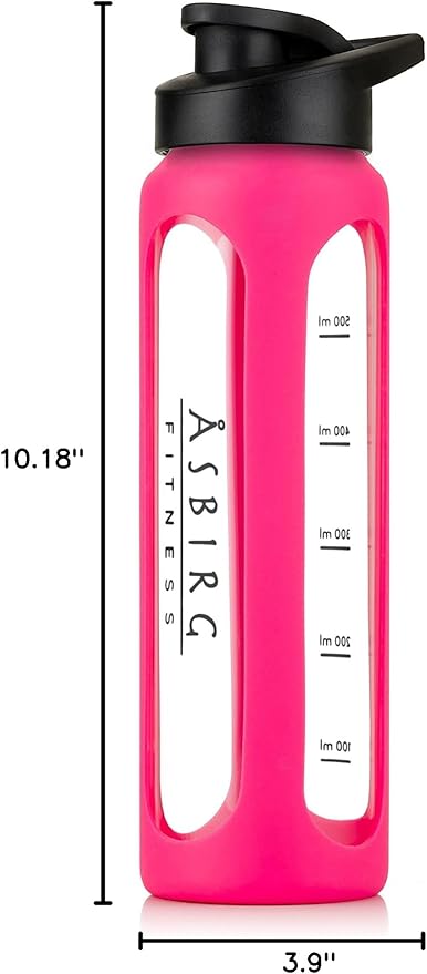 Fitness | Glass Protein Shaker | Protein Shaker | Drinking Bottle | with Spiral Ball | Pink