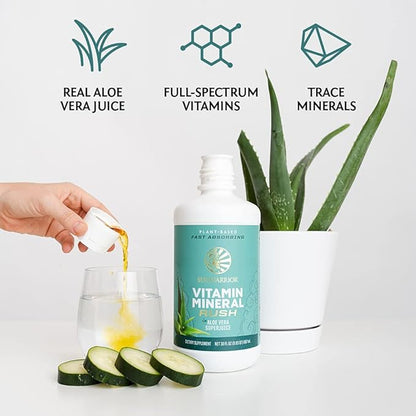 Sunwarrior Liquid Multivitamin Supplements & Minerals with Aloe Vera for Men and Women | Energy & Immune Support Gluten Free Sugar Free Dairy Free Vegan Raw Plant Based | Vitamin Mineral Rush 30 Fl Oz