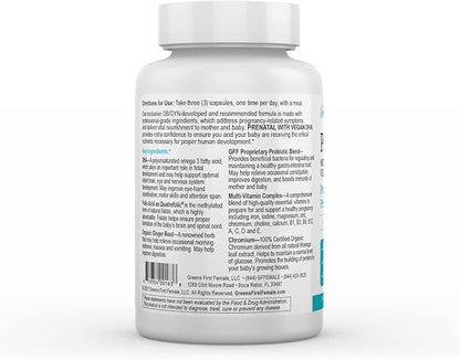 Greens First Female Prenatal Vitamin with Vegan DHA - Pregnancy Multivitamin Supplement - Supports Healthy Fetal Development - Natural Ingredients - with Ginger - 90 Capsules