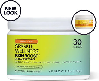 Sparkle Skin Boost Orange Verisol Collagen Peptides Protein Powder Vitamin C Supplement Drink, 5.3oz