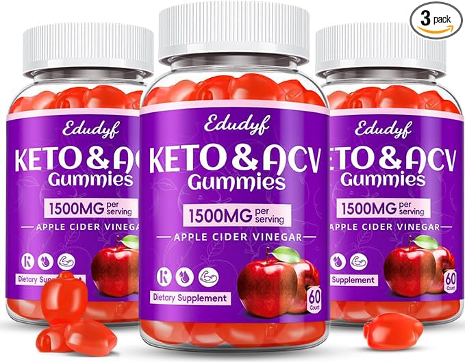 Keto ACV Gummies with B12 B6 – 1500 mg Apple Cider Vinegar Supplement with Pomegranate and Beet Juice, Vegan & Gluten-Free, 180 Gummies for Men & Women