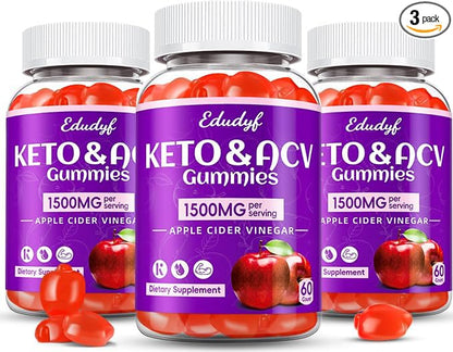 Keto ACV Gummies with B12 B6 – 1500 mg Apple Cider Vinegar Supplement with Pomegranate and Beet Juice, Vegan & Gluten-Free, 180 Gummies for Men & Women