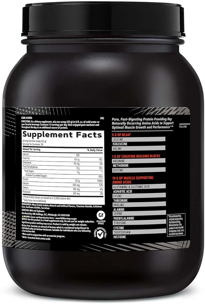 GNC AMP Pure Isolate Protein Powder| 25g Whey Protein Isolate with 5g BCAA | Fuels Athletic Strength, Performance, and Muscle Growth | Vanilla Custard | 28 Servings