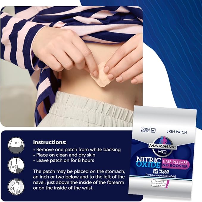 Nitric Oxide Patches - 8 Hour Time-Release - Gluten Free