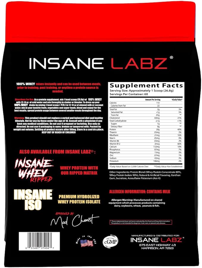 Insane Labz 100% Whey Protein (60 Servings, Vanilla)