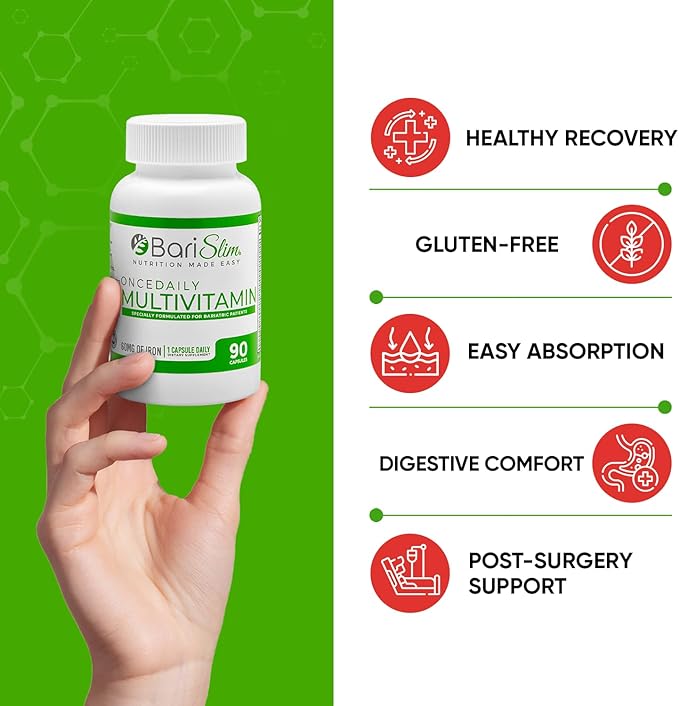 BariSlim Once Daily Bariatric Multivitamin Capsule - 60mg of Iron - Bariatric Vitamin & Supplement for Post Bariatric Surgery Including Gastric Bypass & Gastric Sleeve | 90 Day Supply