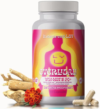 LUV Everyday™ Women’s 50+ Multivitamin, Women’s 50+ Adult Formula Daily Nutritional Support with Iron, Calcium, KSM-66 Ashwaganda, CoQ10, Lycopene, and Lutemax 2020 - Non GMO Gluten Free - 60 Capsules