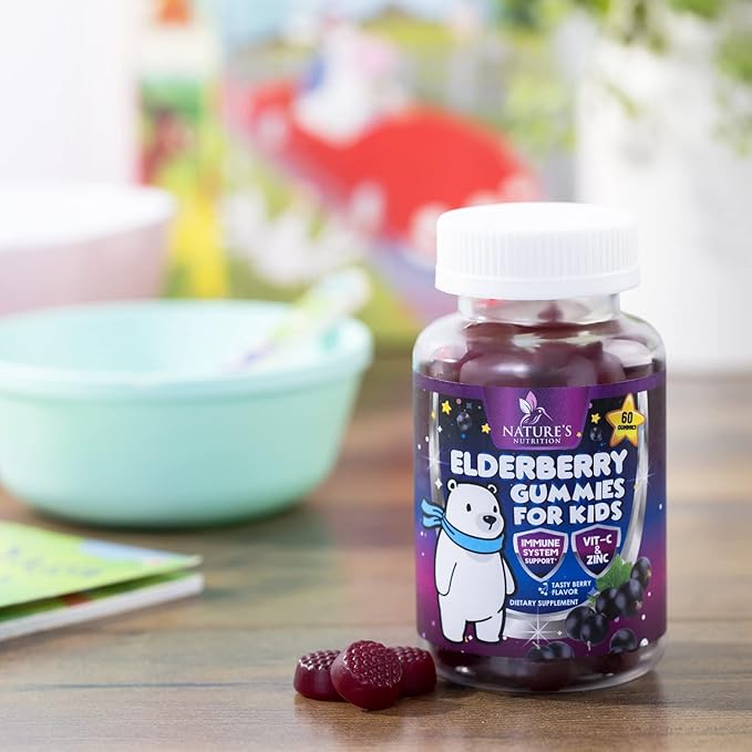 Sambucus Elderberry Immune Gummies for Kids with Vitamin C, Zinc & Elderberry, Daily Childrens Immune Support Vitamins Gummy Children Ages 4 Up, Natures Supplement, Non-GMO, Berry Flavor, 60 Gummies