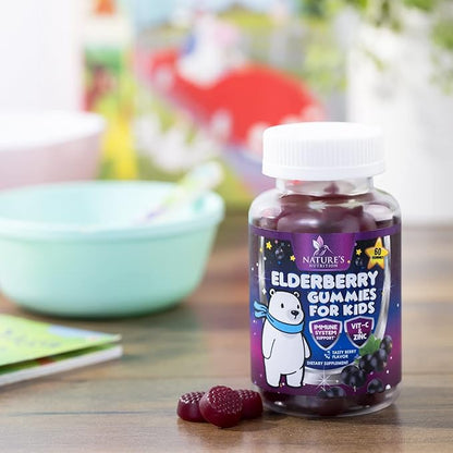 Sambucus Elderberry Immune Gummies for Kids with Vitamin C, Zinc & Elderberry, Daily Childrens Immune Support Vitamins Gummy Children Ages 4 Up, Natures Supplement, Non-GMO, Berry Flavor, 60 Gummies