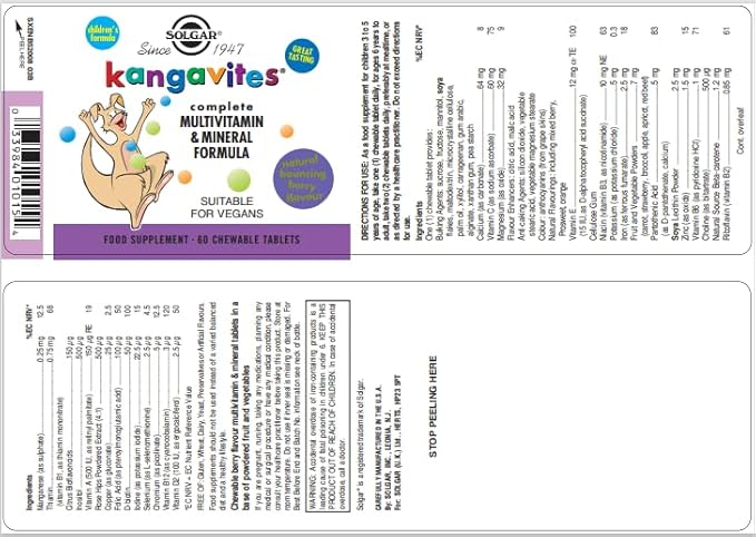 Solgar Kangavites, Bouncin’ Berry Flavor - 120 Chewable Tablets - Complete Multivitamin & Mineral Formula for Children - Vegan, Gluten Free
