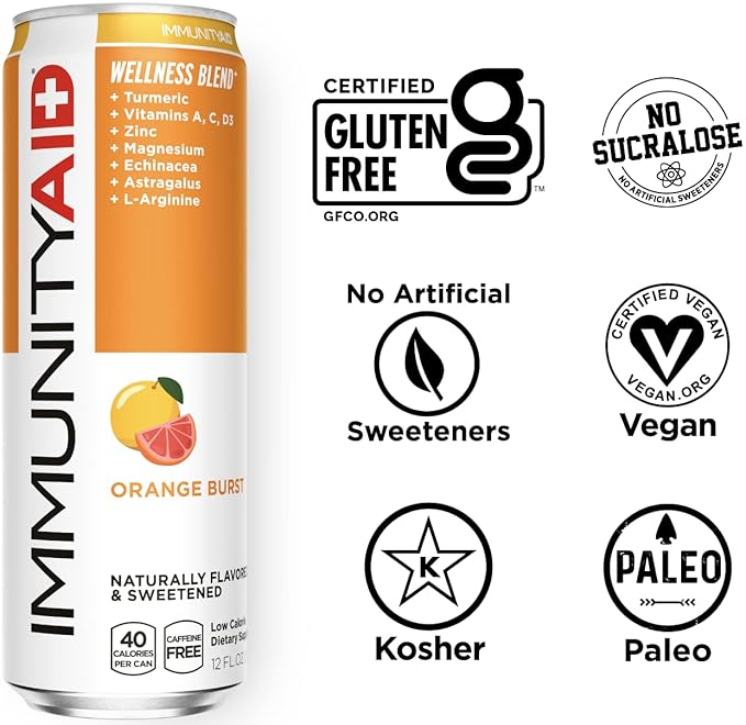 LIFEAID ImmunityAid Support Blend Echinacea, Zinc, Astragalus and Vitamin C No Artificial Flavors or Sweeteners Contains 100% Clean, Vegan and Gluten-free No Caffeine, 12 Fl Oz (Pack of 24)