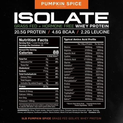 Muscle Feast Grass-Fed Whey Protein Isolate, All Natural Hormone Free Pasture Raised, Pumpkin Spice, 5l