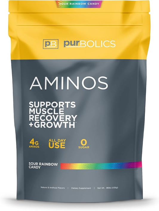 Aminos | 4g of Free-Form Amino Acids, Beta-Alanine, 0 Sugar & 60 Servings (Sour Rainbow Candy)