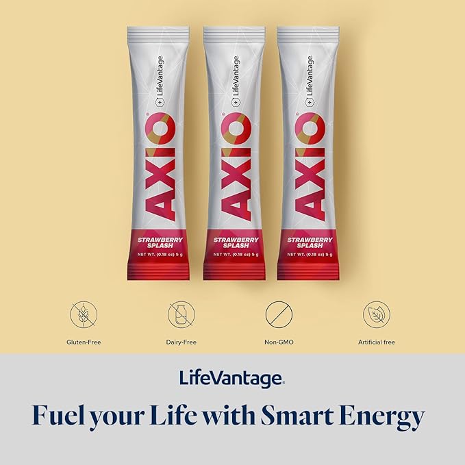 AXIO Regular Energy Drink Powder, Strawberry Splash, 30 Packets, Instant Energy Powder, Energy Supplement in a Drink Mix, w/B Vitamins, DMAE, L-Theanine, Quercetin, Green Tea & Pine Bark Extract