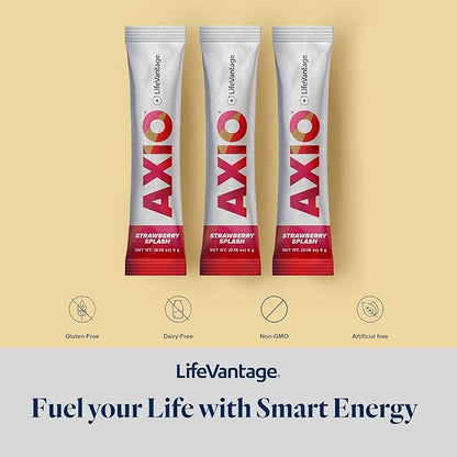 AXIO Regular Energy Drink Powder, Strawberry Splash, 30 Packets, Instant Energy Powder, Energy Supplement in a Drink Mix, w/B Vitamins, DMAE, L-Theanine, Quercetin, Green Tea & Pine Bark Extract