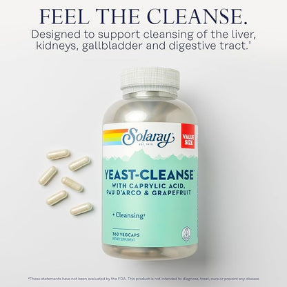 SOLARAY Yeast Cleanse, Detox Cleanse for Healthy Yeast Balance Support, with Caprylic Acid, Pau d'Arco, Licorice Root Extract and Grapefruit Seed Extract, 60-Day Guarantee, 60 Servings, 360 VegCaps