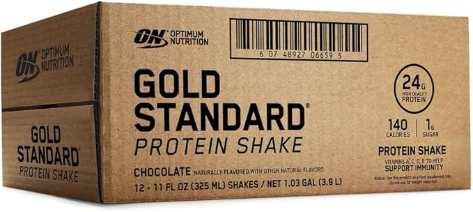 Optimum Nutrition Gold Standard Protein Shake, 24g Protein, Ready to Drink Protein Shake, Gluten Free, Vitamin C for Immune Support, Chocolate, 11 Fl Oz, 12 Count (Pack of 1) (Packaging May Vary)