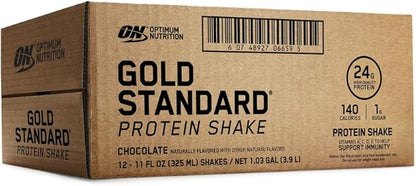 Optimum Nutrition Gold Standard Protein Shake, 24g Protein, Ready to Drink Protein Shake, Gluten Free, Vitamin C for Immune Support, Chocolate, 11 Fl Oz, 12 Count (Pack of 1) (Packaging May Vary)