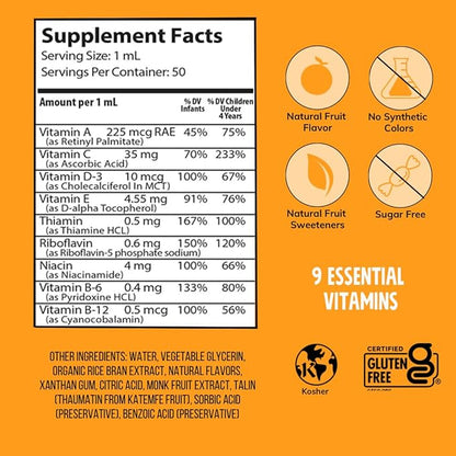 NovaFerrum MMM | Multivitamin for Kids, Infants and Toddlers | Vitamin C, D3, E | Gluten Free Certified | Sugar Free | No Artificial Colors | Ages 4 & Under | Orange Flavored | 2 Fl Oz (50 mL)