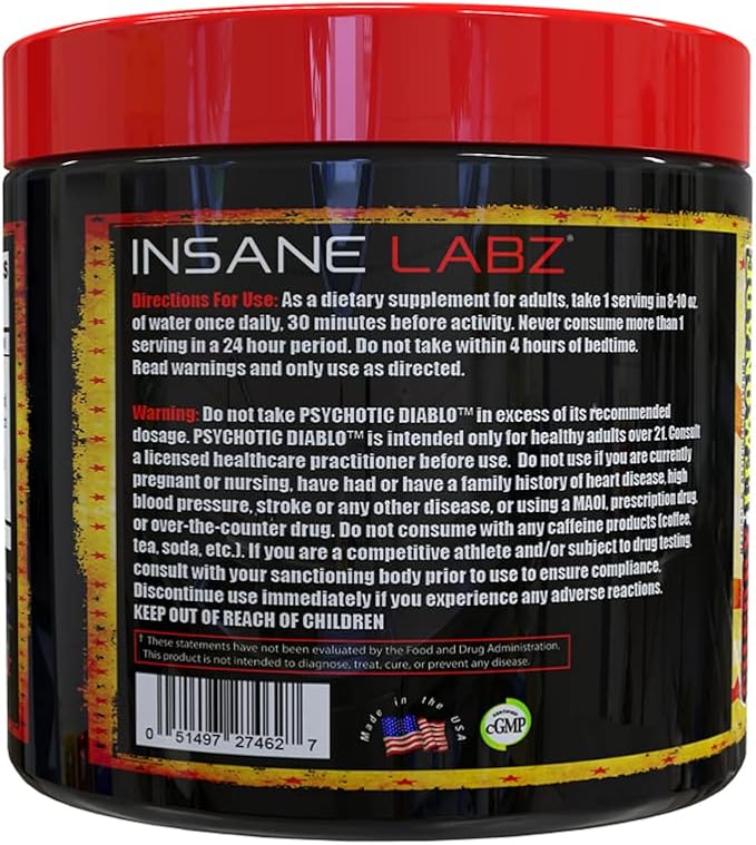 Insane Labz Psychotic Diablo Thermogenic Fat Burner for Men and Women with Grains of Paradise Theobromine Dandelion Root Extract Fueled by AMPiberry, Appetite Suppressant - 60 Servings