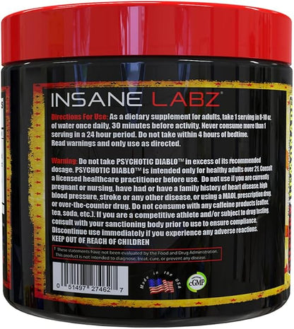Insane Labz Psychotic Diablo Thermogenic Fat Burner for Men and Women with Grains of Paradise Theobromine Dandelion Root Extract Fueled by AMPiberry, Appetite Suppressant - 60 Servings